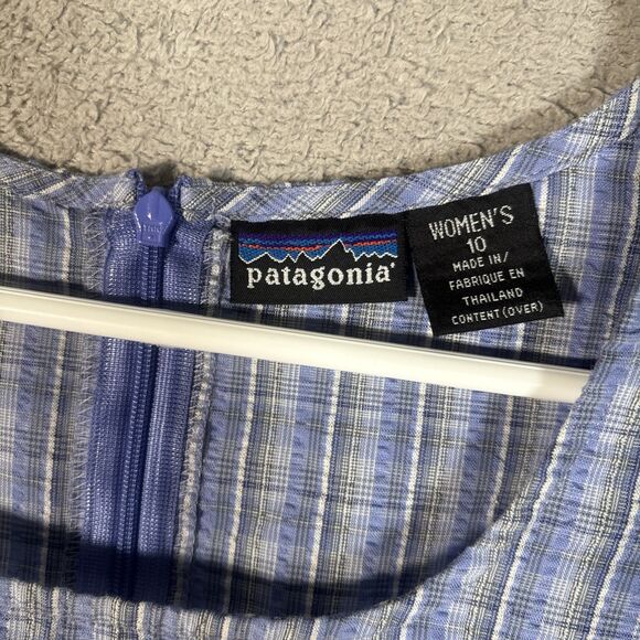 Vintage Patagonia Puckerware Dress Women’s Size 10 Blue Plaid Y2K 90 Cottage - Picture 4 of 13